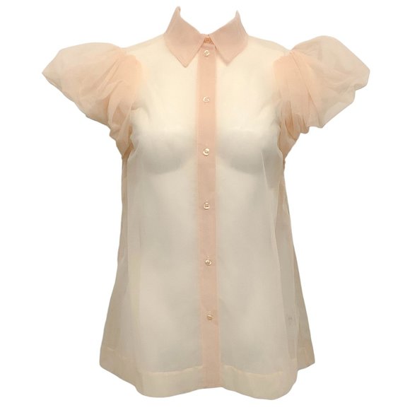 Simone Rocha Tops - Simone Rocha Nude Sheer Blouse with Puff Sleeves